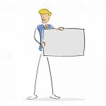Businessman Holding Blank Board in Sketch Style
